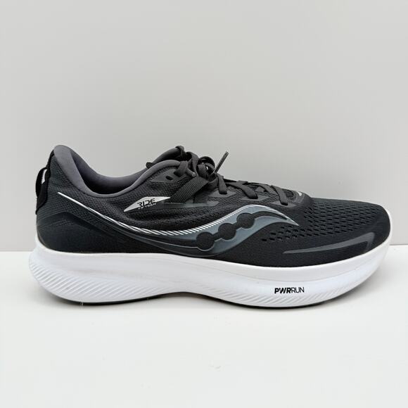 Saucony Ride 15 Mens Size 11 Black White Lace-Up Power Running Shoes S20729-05 - Picture 1 of 8